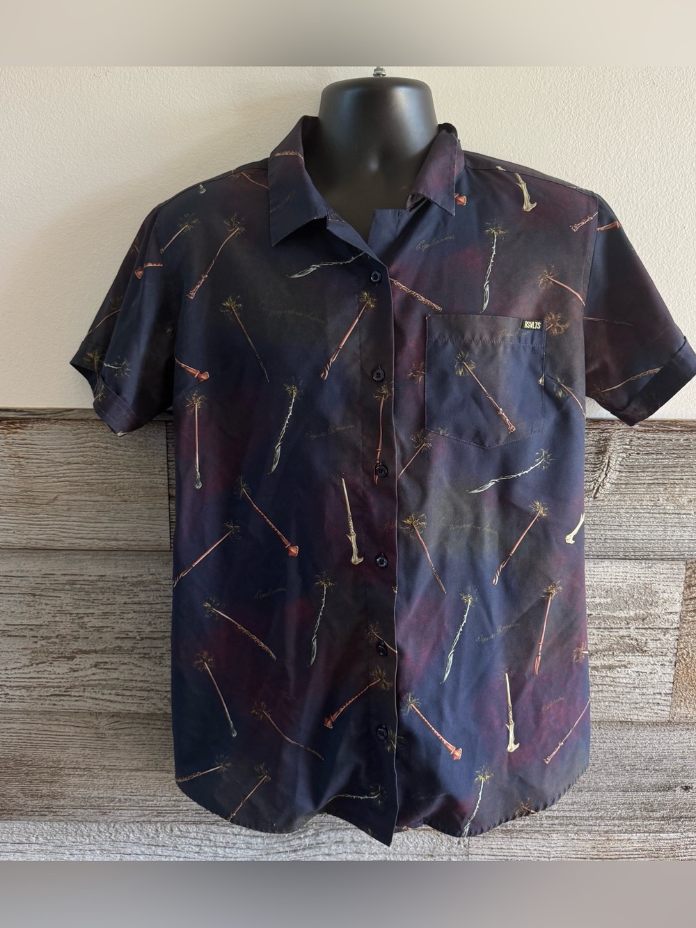 Harry Potter Wand Print Button-Up Shirt Men’s Large Wizarding World RSVLTS (H1)